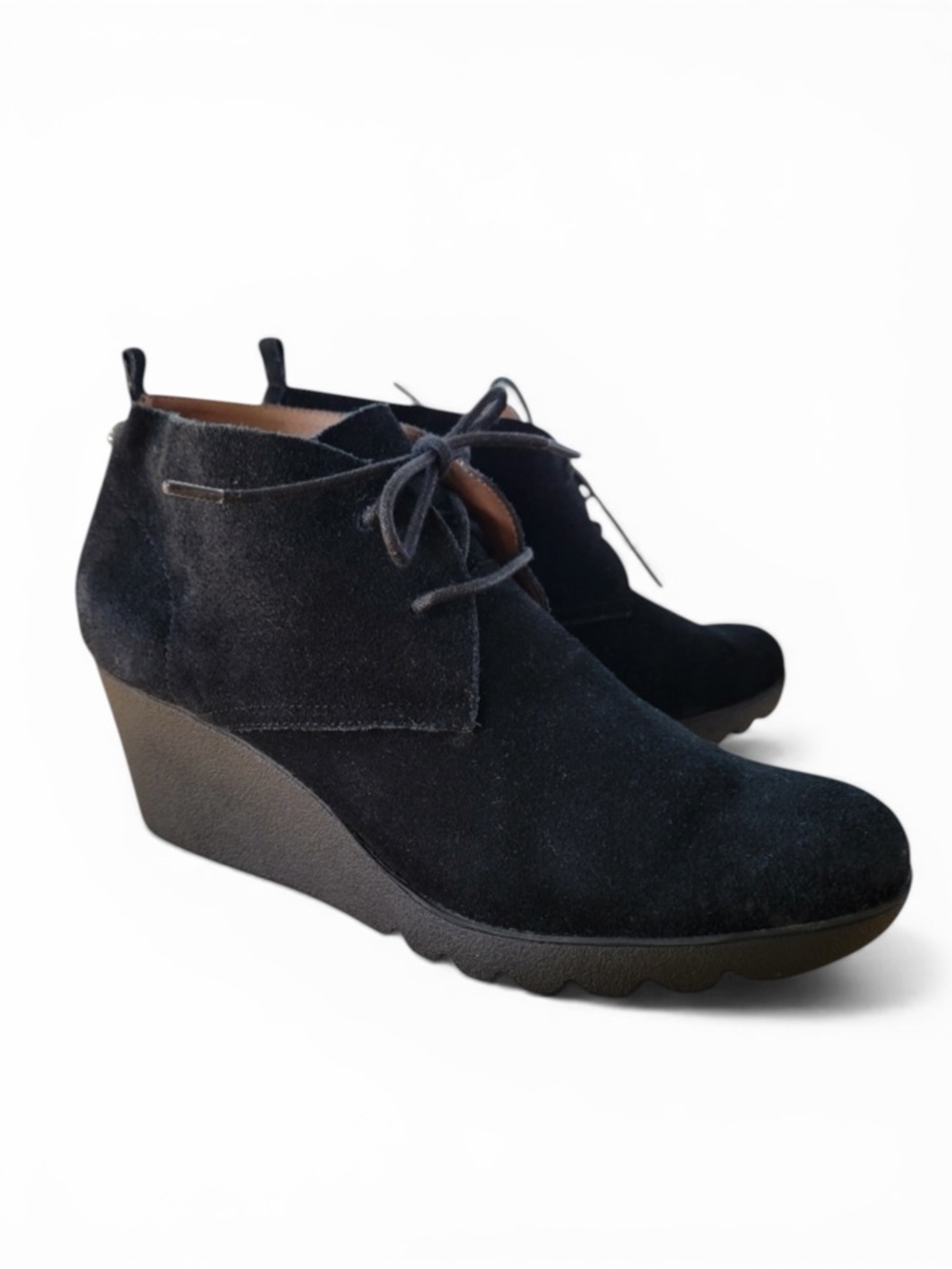 Donald J. Pliner Makko Black Suede Wedge Chukka Style Lace-Up Ankle Booties